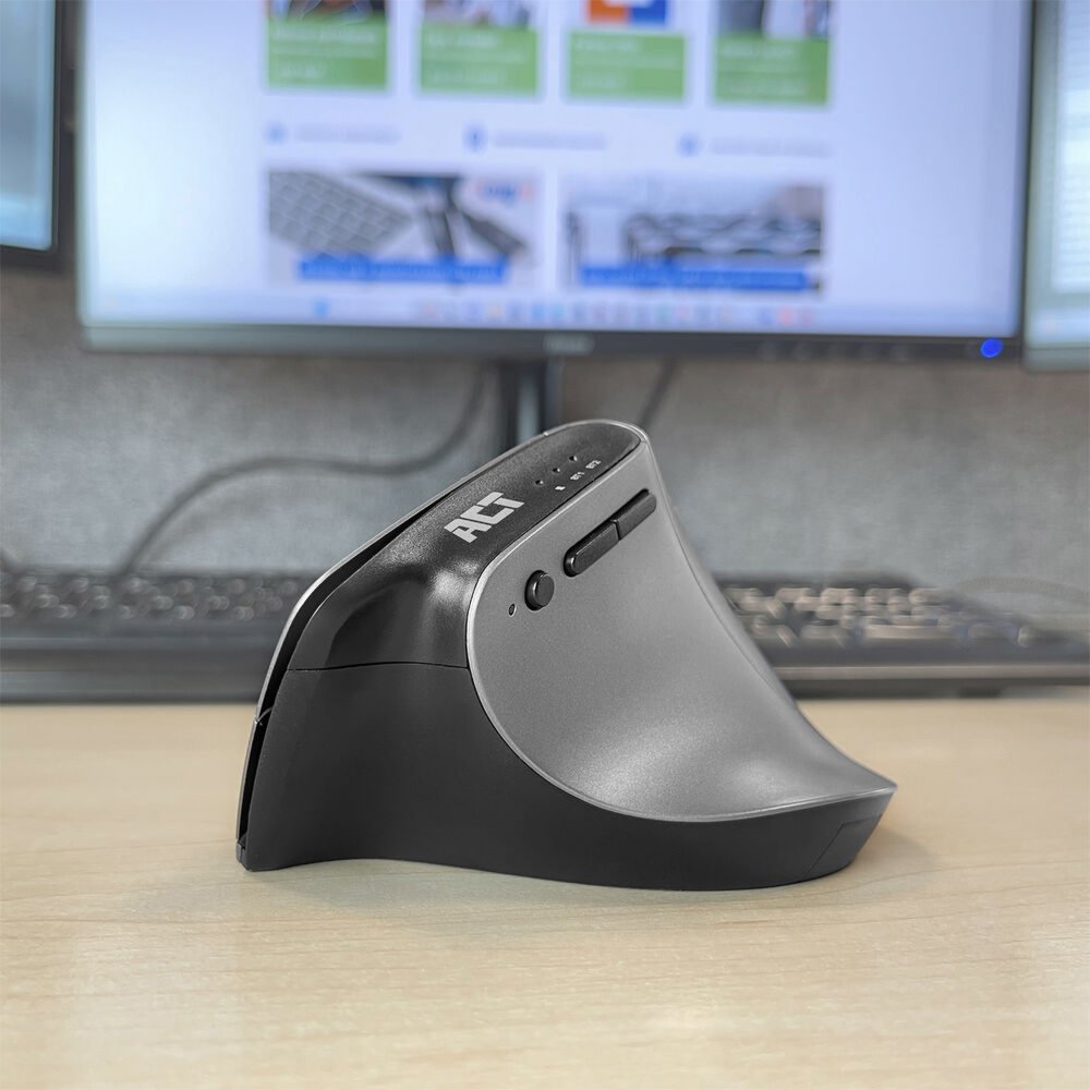 ACT AC5155 | Ergonomische Draadloze Muis | RF-Draadloos + Bluetooth | USB-A en USB-C Receiver | 2400 DPI | Zilver/Zwart - Matmuis - Matmuis