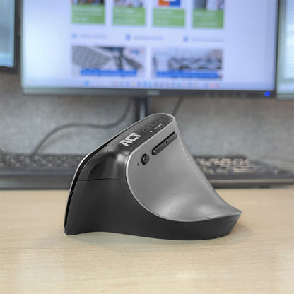 ACT AC5155 | Ergonomische Draadloze Muis | RF-Draadloos + Bluetooth | USB-A en USB-C Receiver | 2400 DPI | Zilver/Zwart - Matmuis - Matmuis