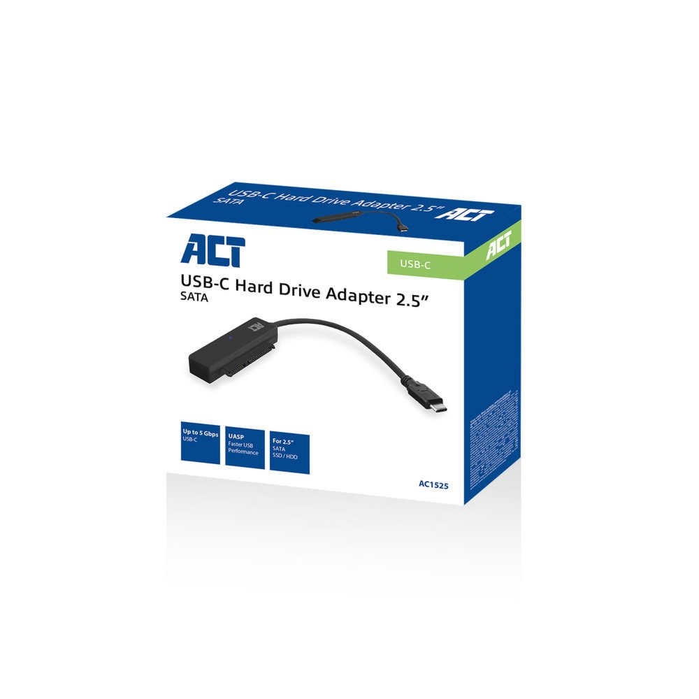 ACT kabel-tussenstuk | USB-C naar SATA 7-pin + 15-pin | Zwart | AC1525 - Matmuis - Matmuis