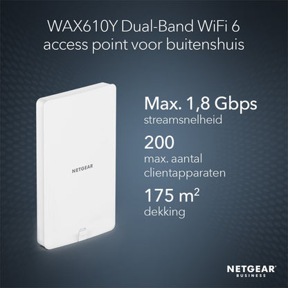 NETGEAR Insight Cloud AX1800 (WAX610Y) | WiFi 6 Outdoor Access Point | 1800 Mbit/s | PoE+ | Inclusief Montagebeugel