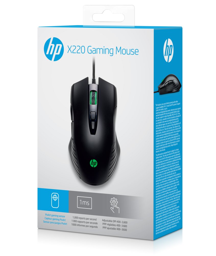 HP X220 | Bedrade Gaming Muis | Links- en Rechtshandig | USB-A | 3600 DPI | Zwart - Matmuis - Matmuis
