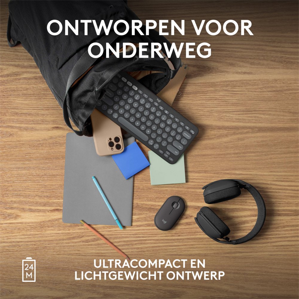 Logitech Pebble 2 M350s | Draadloze Muis | Links- en Rechtshandig | RF + Bluetooth | 4000 DPI | Grafiet - Matmuis - Matmuis