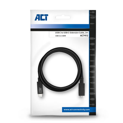 ACT AC7412 | USB 3.2 Gen 1 Kabel | USB-C naar USB-C | 2m | Zwart - Matmuis - Matmuis
