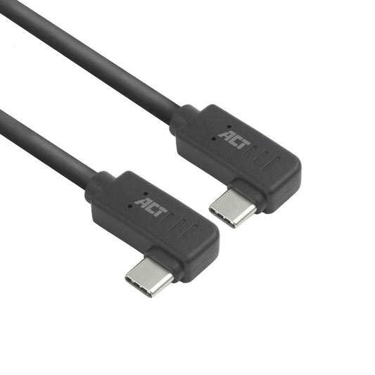 ACT AC7487 | USB 3.2 Gen 2 Kabel | USB-C (haaks links/rechts) naar USB-C (haaks links/rechts) | 60W | 10Gbps | 1m | Zwart - Matmuis - Matmuis
