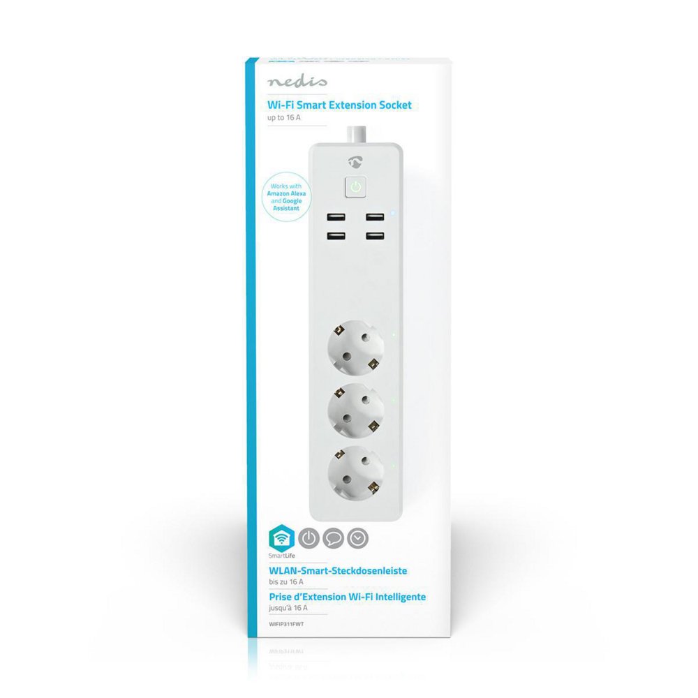 Nedis | Wi-Fi Slimme Stekkerdoos | 4 Stopcontacten | 2 USB-poorten | Wit - Matmuis
