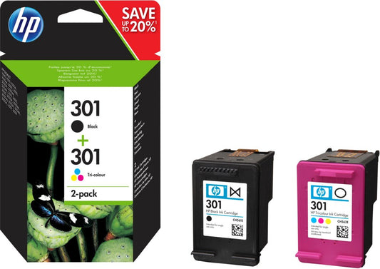 HP 301 | Originele Zwarte/Drie-Kleuren Inktcartridges | 2-Pack - Matmuis - Matmuis