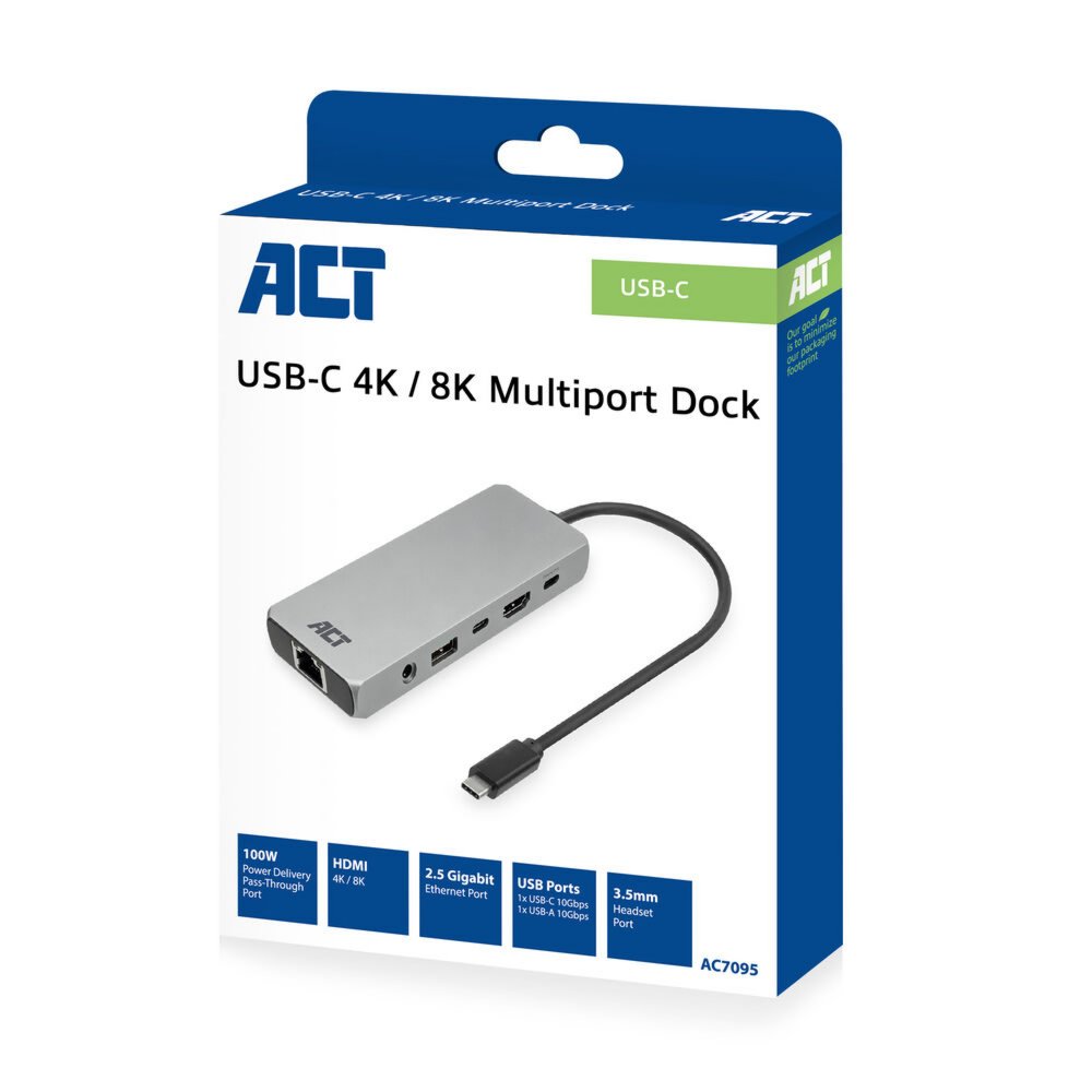 ACT AC7095 | Docking Station | USB-C | Zilver - Matmuis - Matmuis