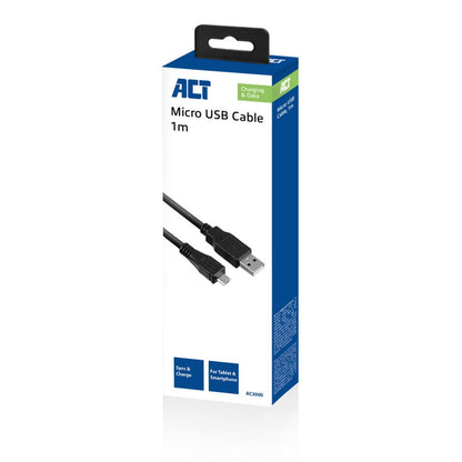 ACT AC3000 | USB 2.0 | USB-A naar Micro-USB-B | 1m | Zwart - Matmuis - Matmuis