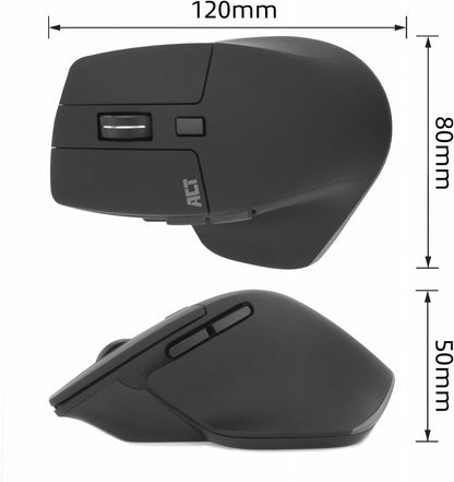 ACT AC5147 | Draadloze Multi-Connect Muis | Bluetooth en USB-A Ontvanger | Oplaadbaar | 4800 DPI | Stille Klik | Zwart - Matmuis - Matmuis
