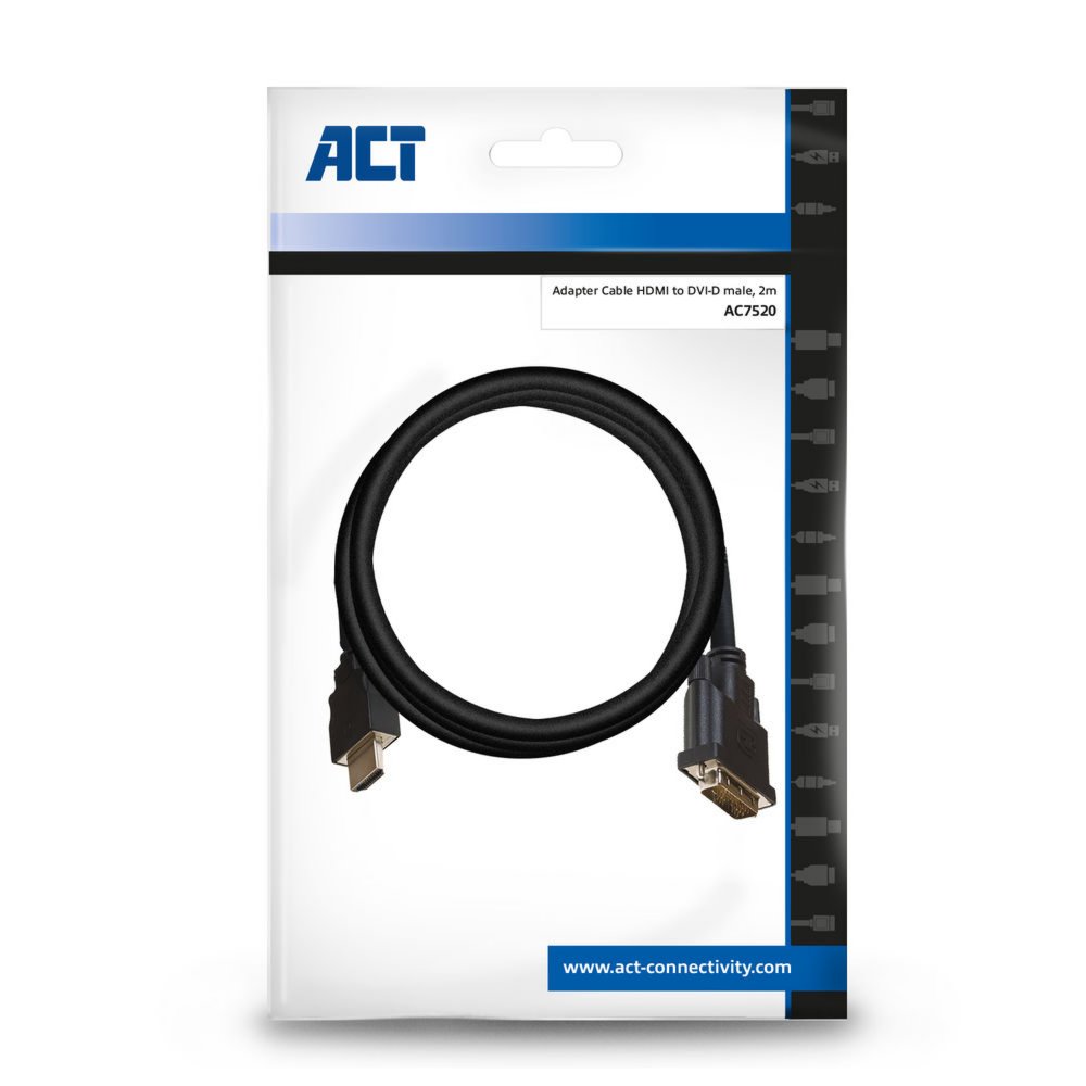 ACT AC7520 | HDMI naar DVI-D Kabel | 2 m | Zwart - Matmuis - Matmuis