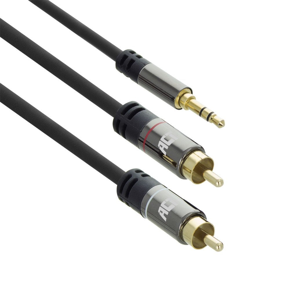 ACT AC3605 | 3.5mm naar 2x RCA Audiokabel | 1,5 Meter | Stereo | Zwart - Matmuis - Matmuis