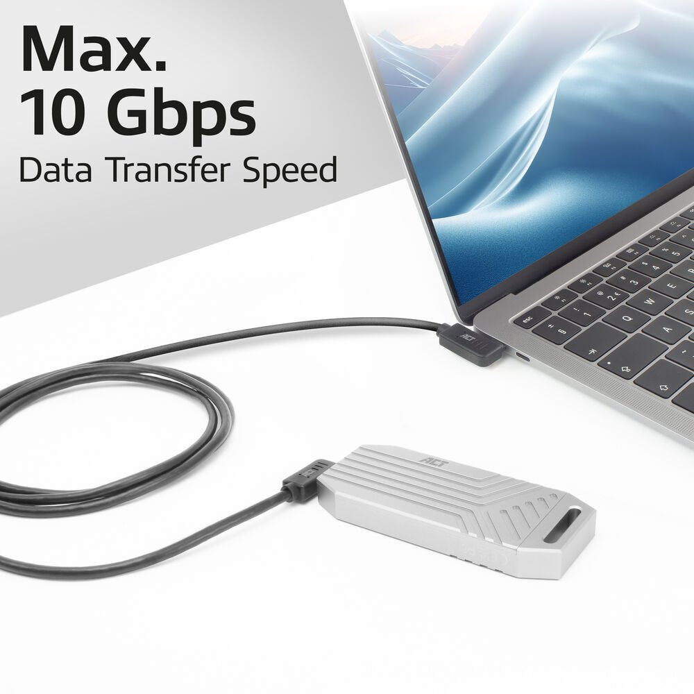 ACT AC7486 | USB 3.2 Gen 2 Kabel | USB-C (haaks links/rechts) naar USB-C (haaks links/rechts) | 60W | 10Gbps | 0,5m | Zwart - Matmuis - Matmuis