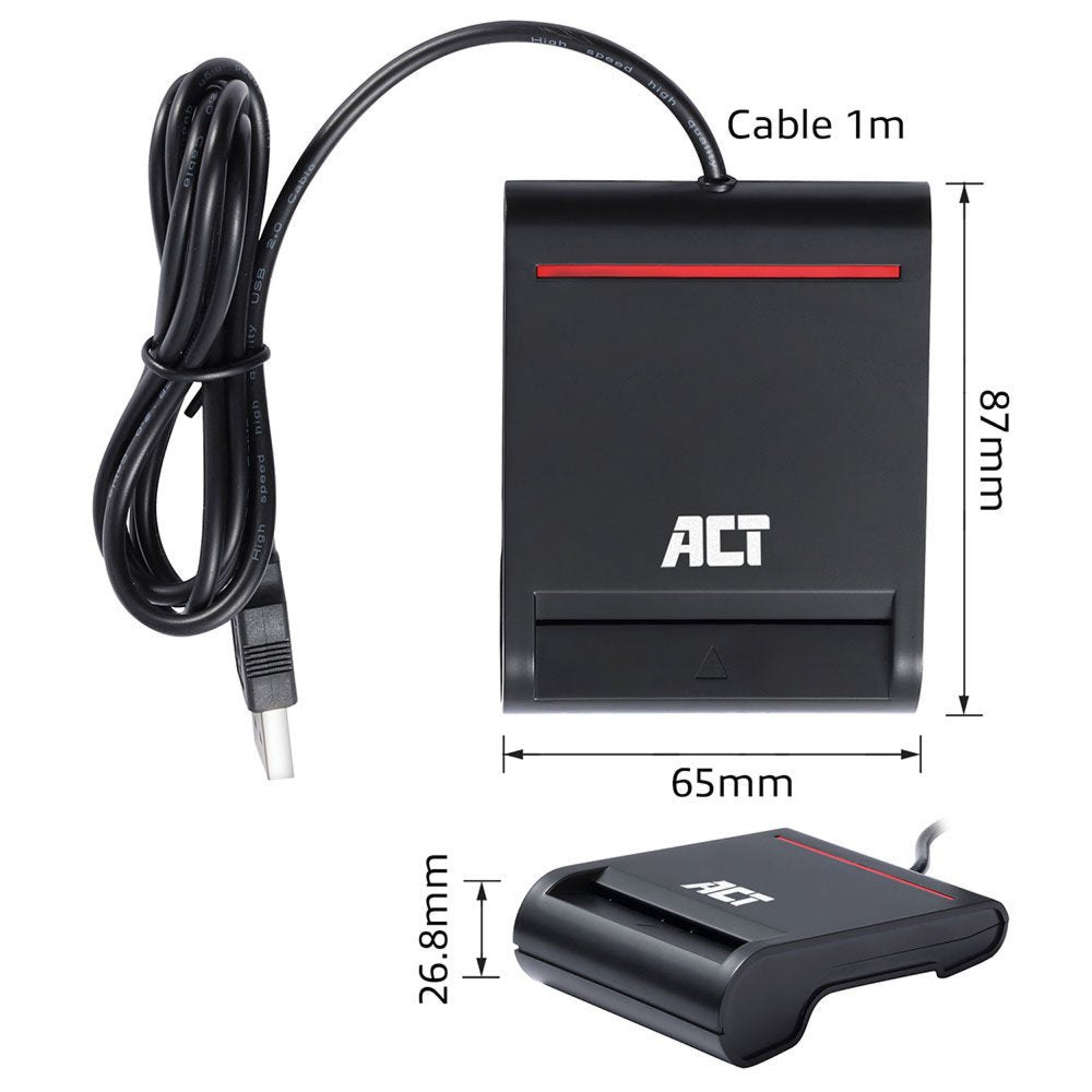ACT AC6015 USB Smartcard eID Kaartlezer Zwart | USB 2.0 | Geschikt voor Windows en macOS - Matmuis - Matmuis