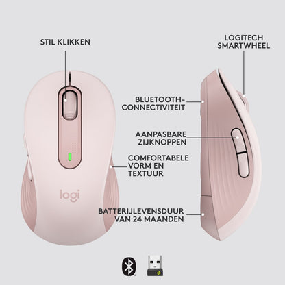 Logitech Signature M650 | Draadloze Muis | Rechtshandig | RF + Bluetooth | 2000 DPI | Roze - Matmuis - Matmuis