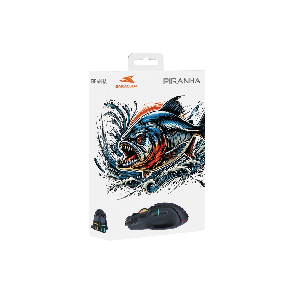 Baracuda PIRANHA RGB | Bedrade Gaming Muis | USB-A | 7200 DPI | Zwart - Matmuis