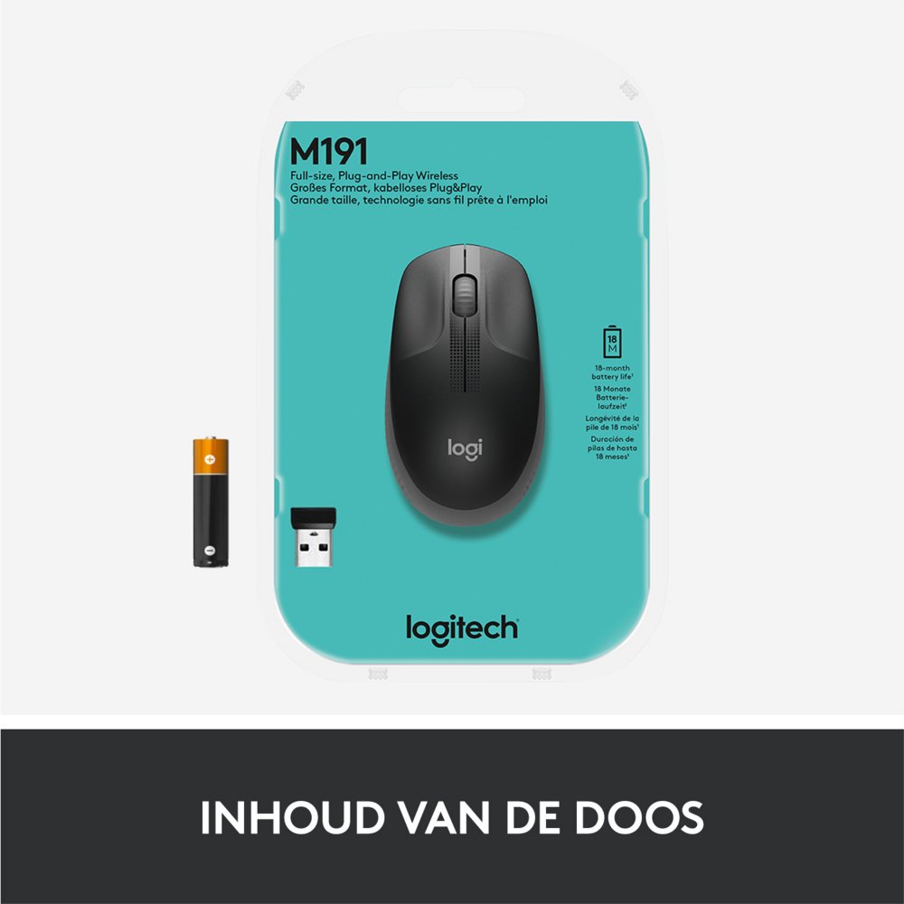 Logitech M190 | Draadloze Muis | Links- en Rechtshandig | RF | 1000 DPI | Grijs - Matmuis - Matmuis