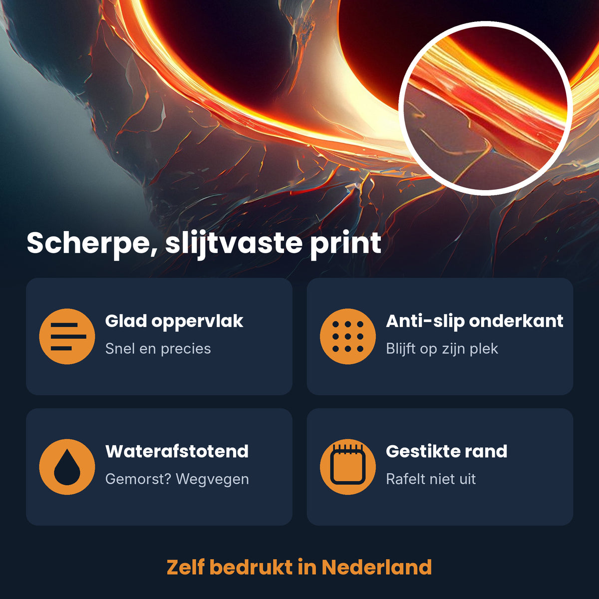 Print XXL muismat Space Planet Black Hole met kenmerken: glad, anti-slip, waterafstotend, gestikte rand