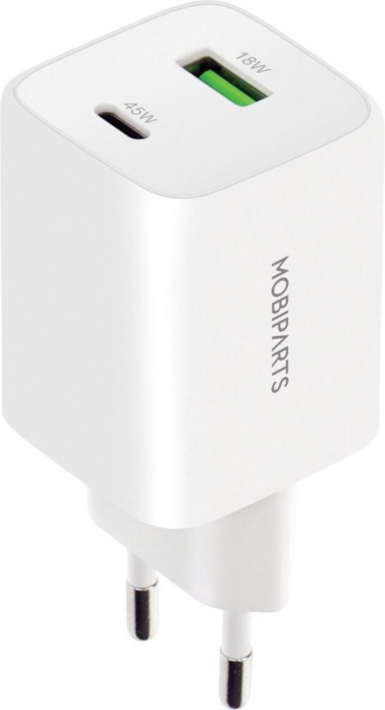 Mobiparts GaN Wall Charger | USB-C & USB-A 3.0 QC 45W | Wit