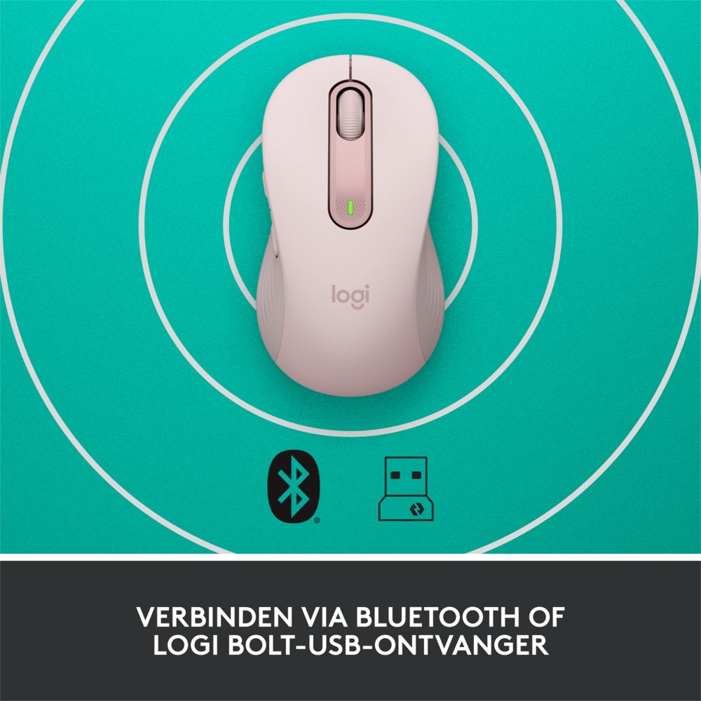 Logitech Signature M650 | Draadloze Muis | Rechtshandig | RF + Bluetooth | 2000 DPI | Roze - Matmuis - Matmuis
