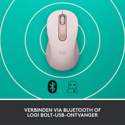 Logitech Signature M650 | Draadloze Muis | Rechtshandig | RF + Bluetooth | 2000 DPI | Roze - Matmuis - Matmuis