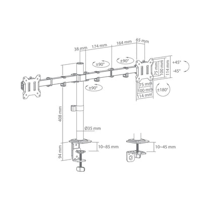 Sbox Desktop Dual Arm | Monitorarm 17 tot 32 inch | VESA 75x75 en 100x100 | 2x Max. 9 kg