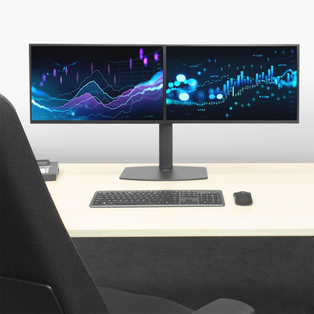 ACT AC8332 | In Hoogte Verstelbare Monitor-bureausteun | Tot 27" | Max 6kg | VESA 100x100 | 2 Monitoren | RENEWED - Matmuis