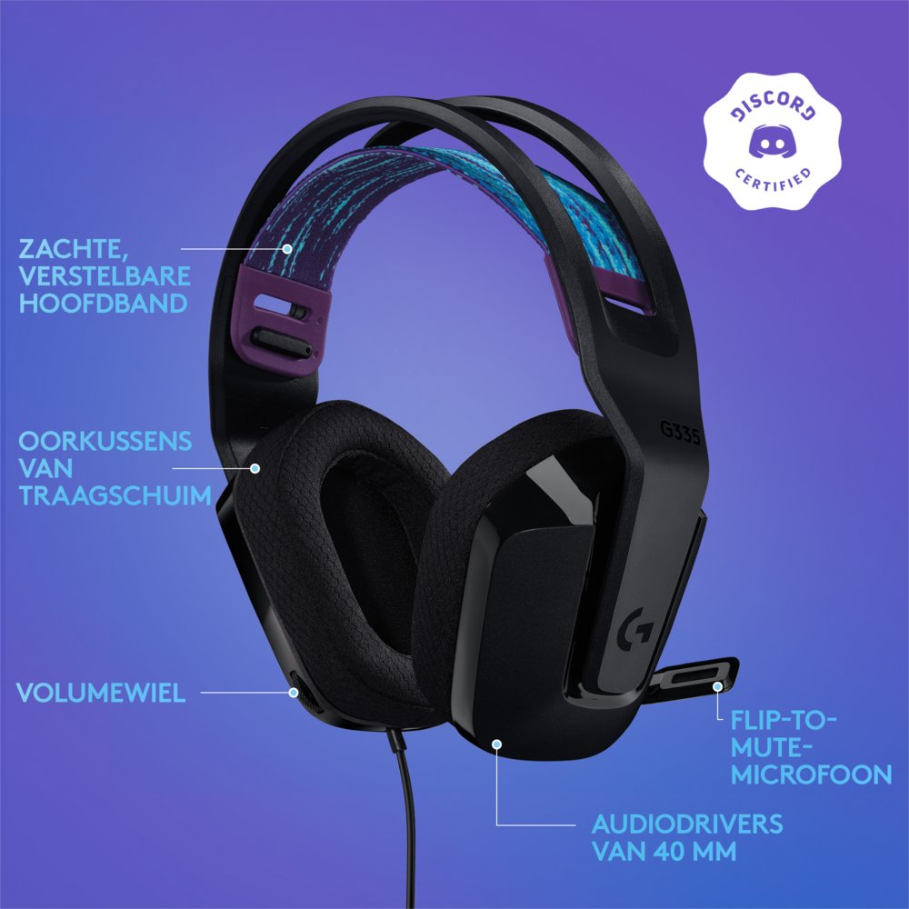 Logitech G335 | On-Ear Gaming Headset 3,5mm Connector | Zwart - Matmuis - Matmuis