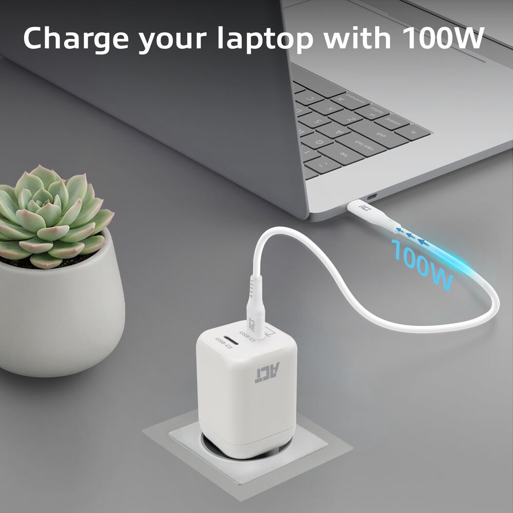 ACT AC2175 | 100W USB-C-lader | 2× USB-C | Power Delivery 3.2 | PPS & AVS | GaNFast