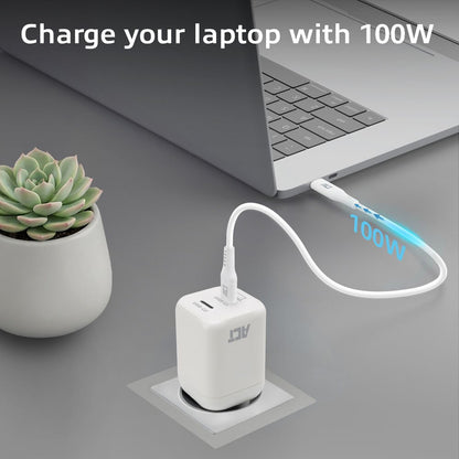 ACT AC2175 | 100W USB-C-lader | 2× USB-C | Power Delivery 3.2 | PPS & AVS | GaNFast