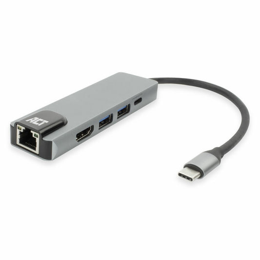 ACT AC7091 | USB-C 4K Docking Station | HDMI 2.0 (4K@60 Hz) + Gigabit Ethernet + 2x USB-A + USB-C PD Pass-Through | Aluminium | Grijs/Zilver - Matmuis - Matmuis