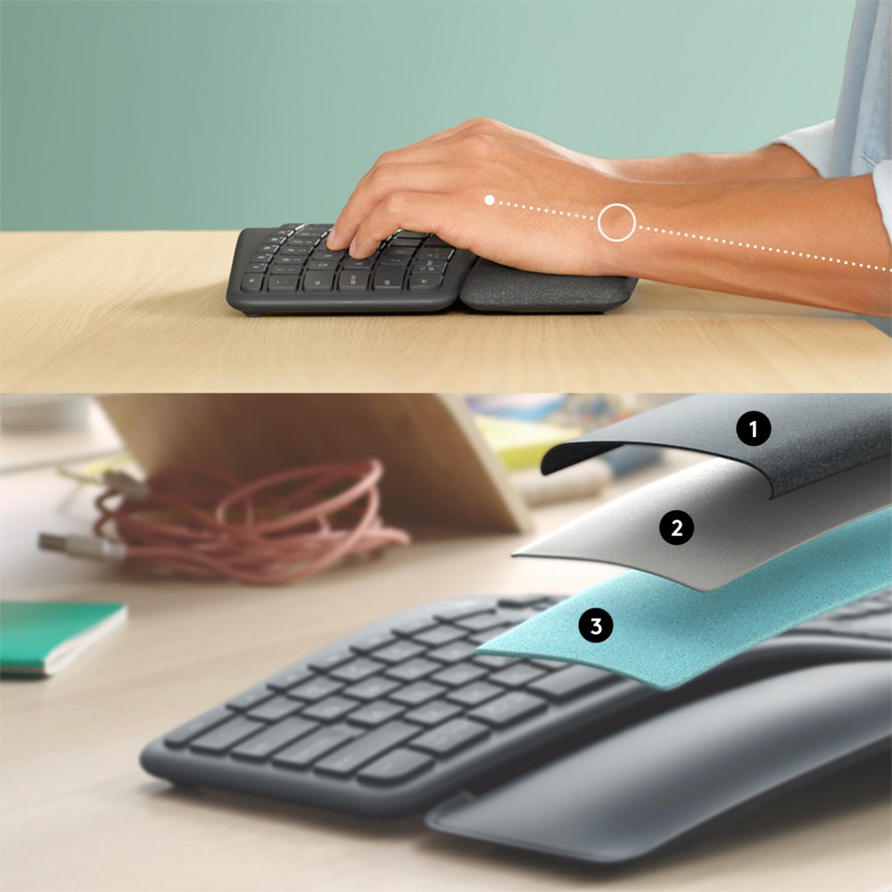 Logitech K860 Ergo | Draadloos Bluetooth Toetsenbord met Receiver | QWERTY - Matmuis - Matmuis