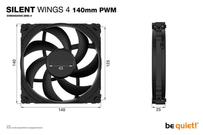 be quiet! Silent Wings 4 | 140mm PWM Behuizingsventilator | Zwart | Single Pack (1 stuk) - Matmuis - Matmuis