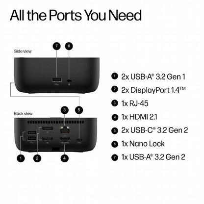 HP USB-C 100W G6 | USB-C Docking Station | 100W Power Delivery | Zwart