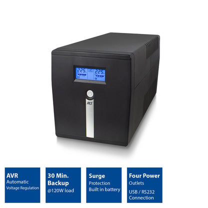 ACT Line-Interactive UPS AC2310 | 1000 VA Vermogen | 4 Uitgangen | Spanningstabilisatie met AVR | Beveiliging bij Netstoringen - Matmuis - Matmuis