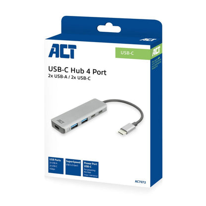 ACT AC7072 USB-C Hub 3.0 | 2x USB-A & 2x USB-C Poorten | 5 Gbps | Aluminium Behuizing | 12 cm Kabel - Matmuis - Matmuis