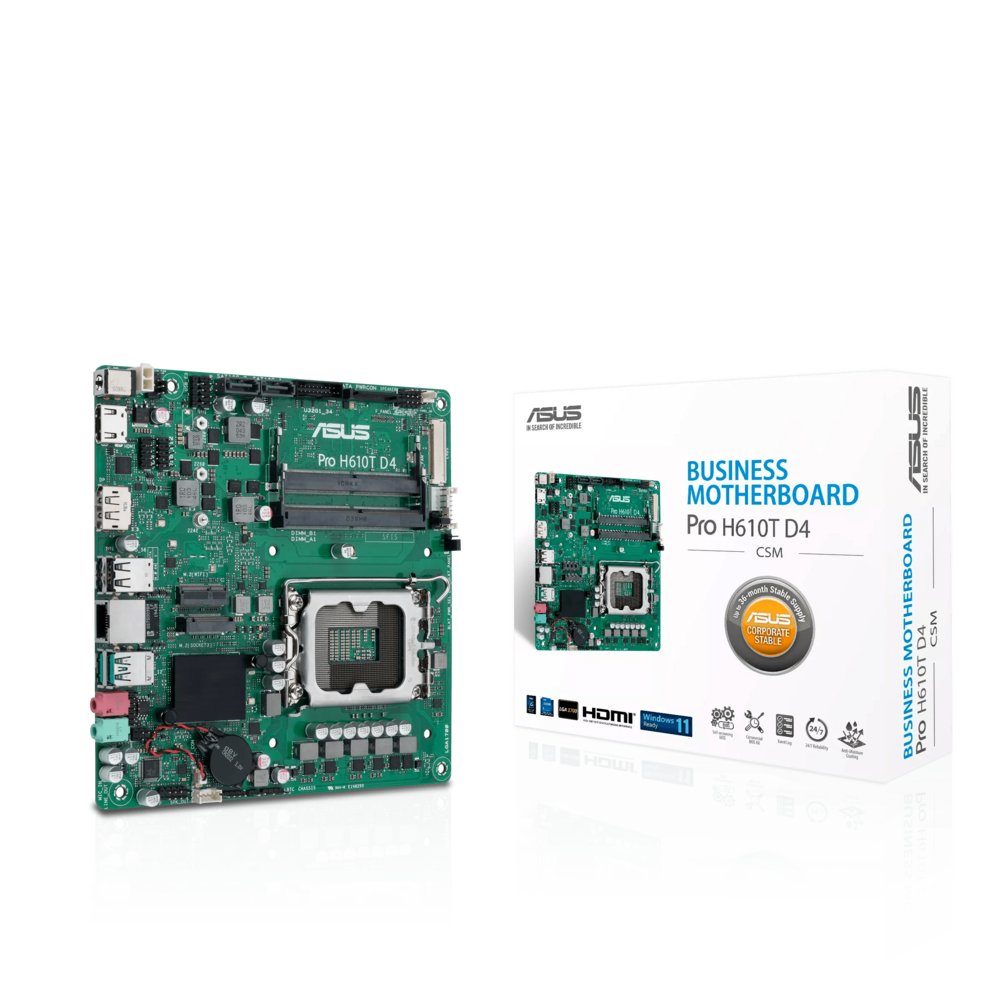 ASUS Pro H610T D4-CSM | Socket LGA 1700 | Intel H610 | 2xDDR4 | Mini-ITX | Moederbord - Matmuis - Matmuis