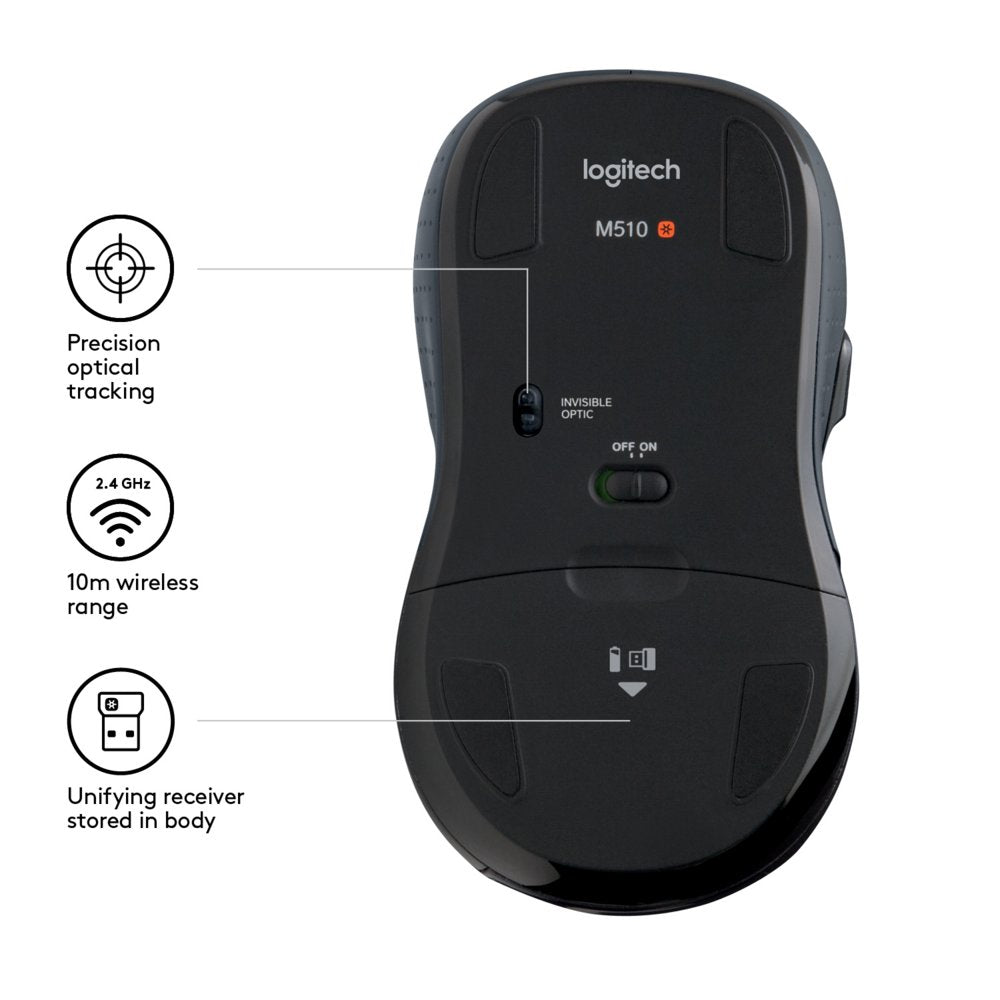 Logitech M510 | Draadloze Muis | Links- en Rechtshandig | RF | 1000 DPI | Zwart | Returned - Matmuis