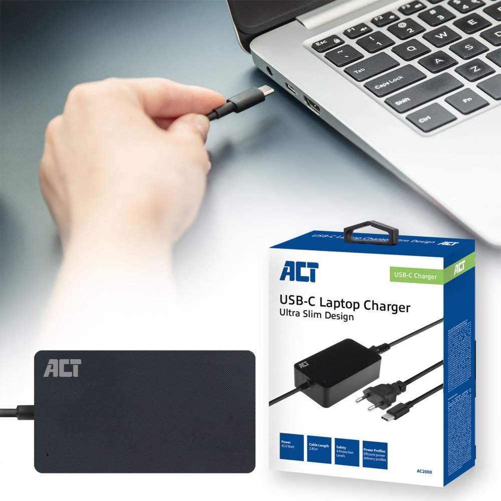 ACT AC2000 | Netvoeding | Binnengebruik | 45 W | Zwart - Matmuis