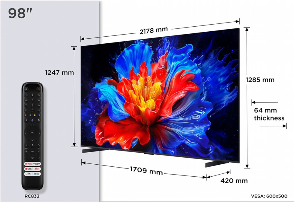 TCL 98P89K | 98" 4K Ultra HD QLED DLED Smart TV | Dolby Vision | HDR10+ | 144Hz (2025)