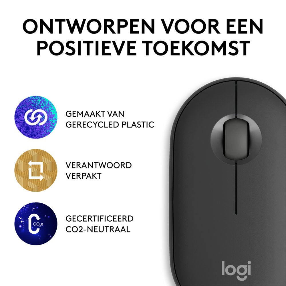 Logitech Pebble 2 M350s | Draadloze Muis | Links- en Rechtshandig | RF + Bluetooth | 4000 DPI | Grafiet - Matmuis - Matmuis