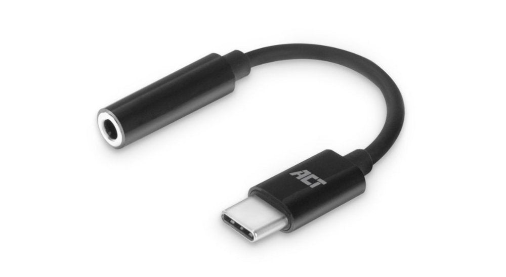 ACT AC7380 | 3.5mm naar USB Type-C | 0,11 Meter | Audiokabel Tussenstuk | Zwart - Matmuis - Matmuis