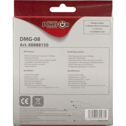 Inter-Tech DMG-08 | Wi-Fi 4 & Bluetooth 4.0 USB Adapter | 150 Mbps | 2,4 GHz | USB 2.0 | Zwart - Matmuis - Matmuis