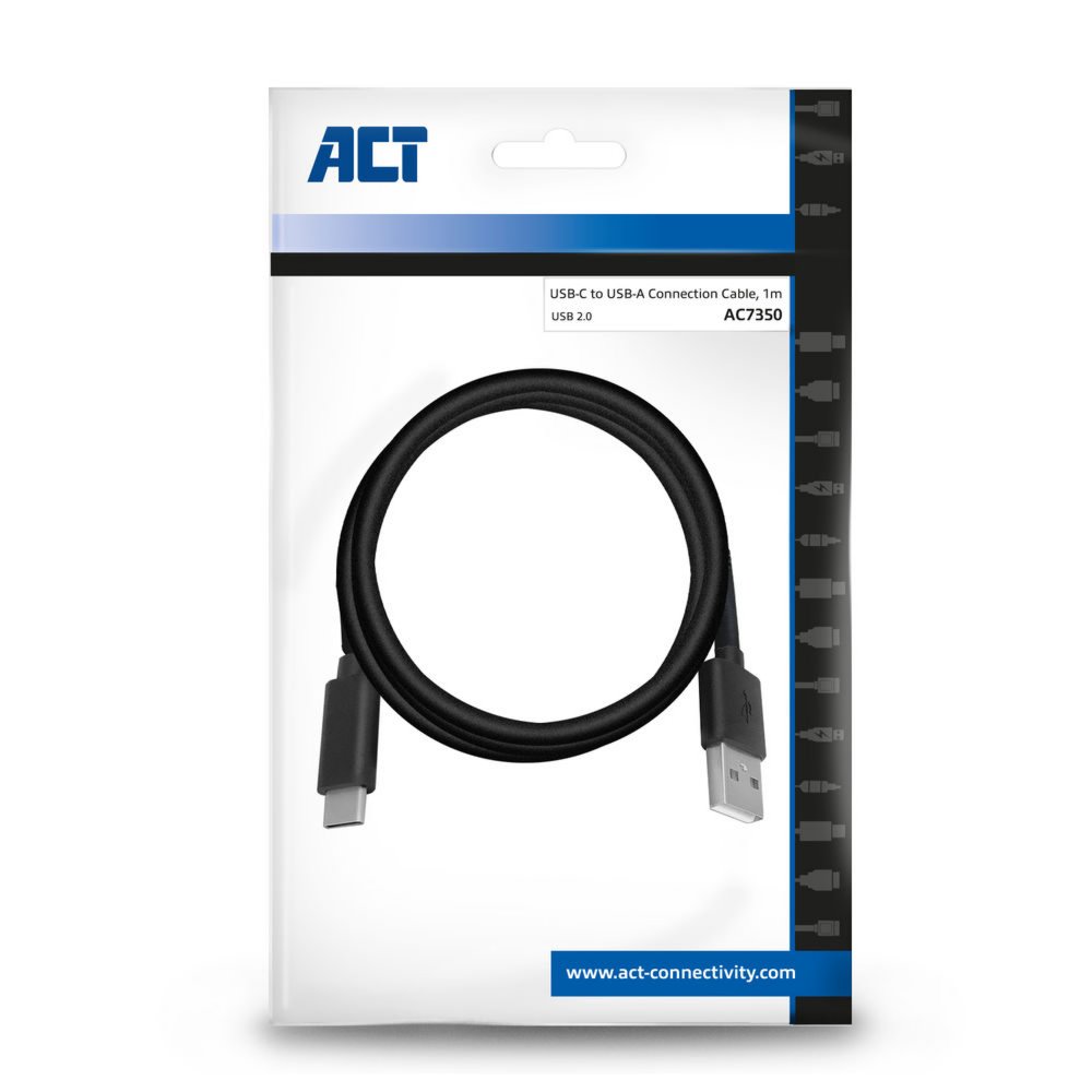 ACT AC7350 | USB 2.0 Kabel | USB-C naar USB-A | 1m | Zwart - Matmuis - Matmuis