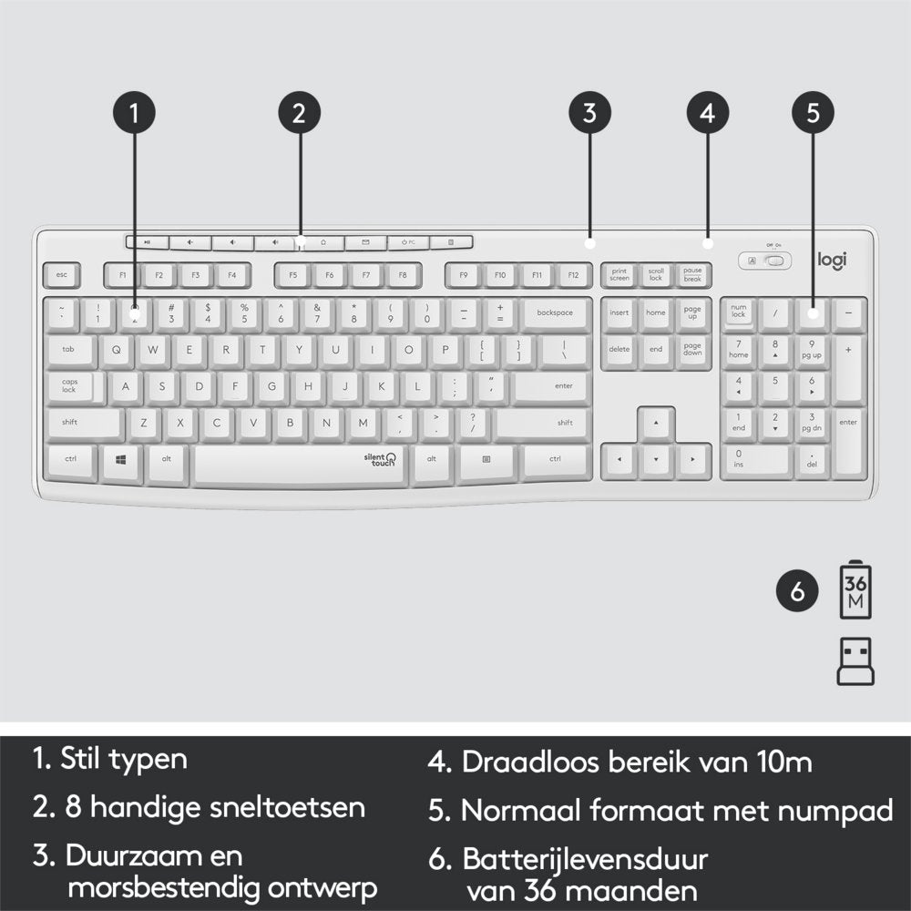 Logitech MK295 toetsenbord RF Draadloos QWERTY US International Wit - Matmuis - Matmuis