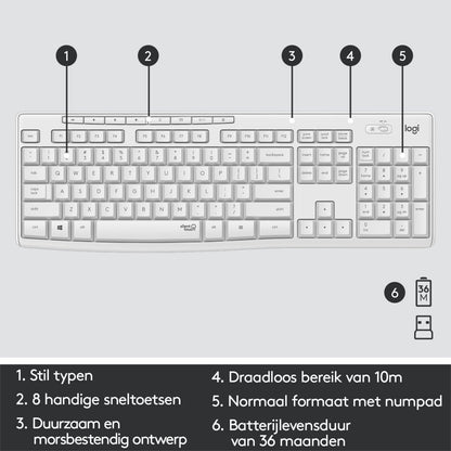 Logitech MK295 toetsenbord RF Draadloos QWERTY US International Wit - Matmuis - Matmuis