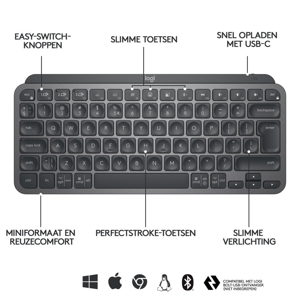 Logitech MX Keys Mini | Draadloos Verlicht Toetsenbord | QWERTY - Matmuis - Matmuis