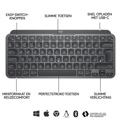 Logitech MX Keys Mini | Draadloos Verlicht Toetsenbord | QWERTY - Matmuis - Matmuis