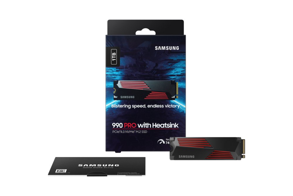 Samsung 990 PRO | 1TB NVMe SSD | M.2 | Gen4 | 7.450MB/s Lezen | 6.900MB/s Schrijven | Heatsink