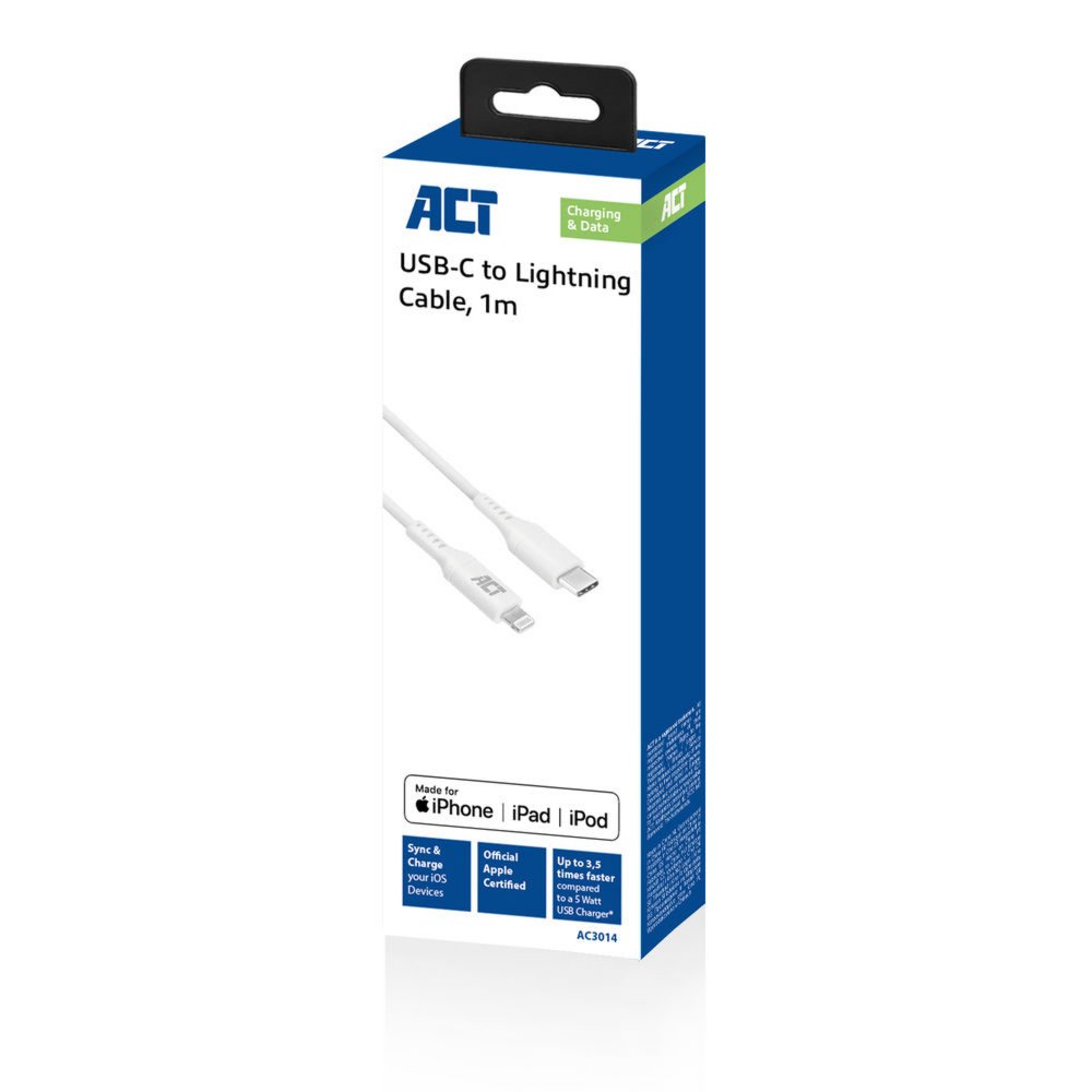 ACT kabel | USB-C naar Lightning | 1 m | Wit | AC3014 - Matmuis - Matmuis