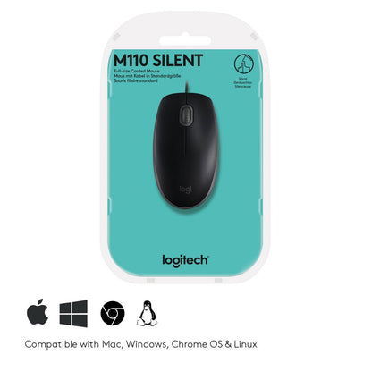 Logitech B110 Silent | Bekabelde Muis | Links- en Rechtshandig | USB-A | 1000 DPI | Zwart - Matmuis - Matmuis